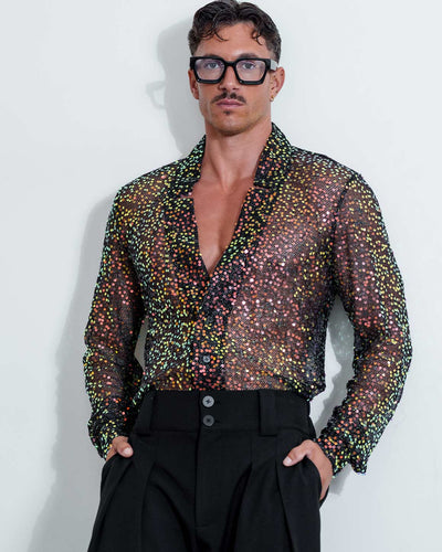 Sequin Star Neck Cardigan Buttoned