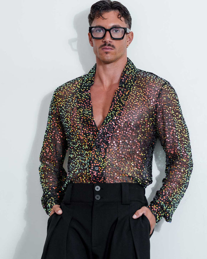 Sequin Star Neck Cardigan Buttoned