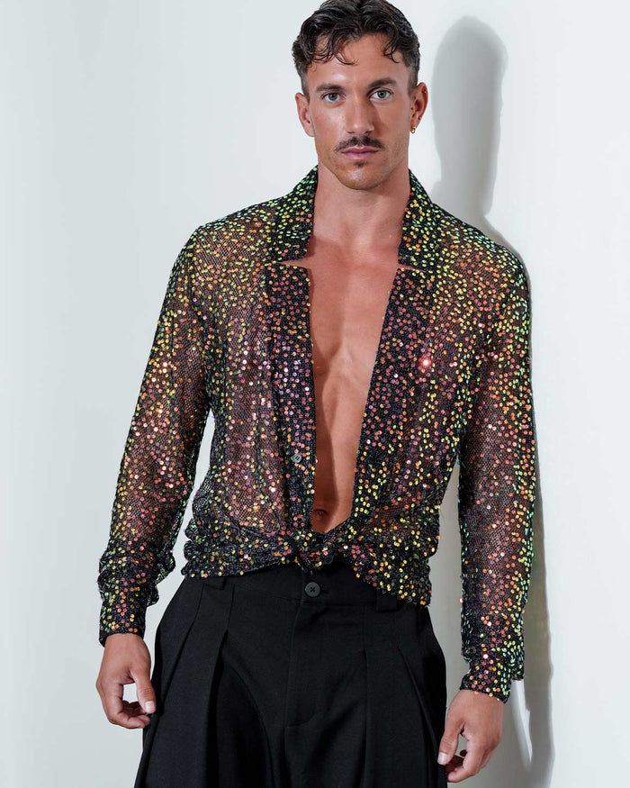 Sequin Star Neck Cardigan Buttoned