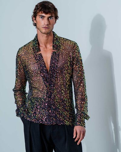Sequin Star Neck Cardigan Buttoned