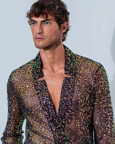 Sequin Star Neck Cardigan Buttoned