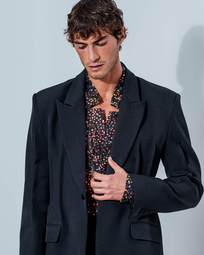 Sequin Star Neck Cardigan Buttoned