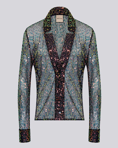 Sequin Star Neck Cardigan Buttoned