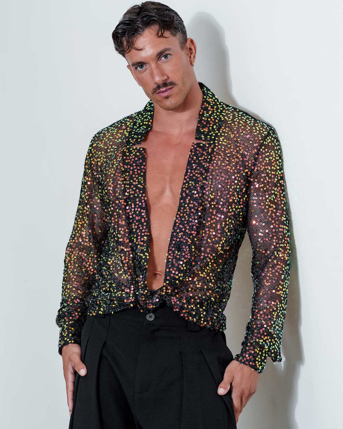 Sequin Star Neck Cardigan Buttoned