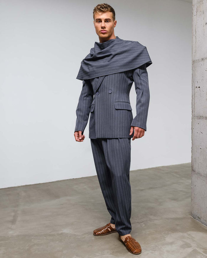 Nikos Poncho Grey striped