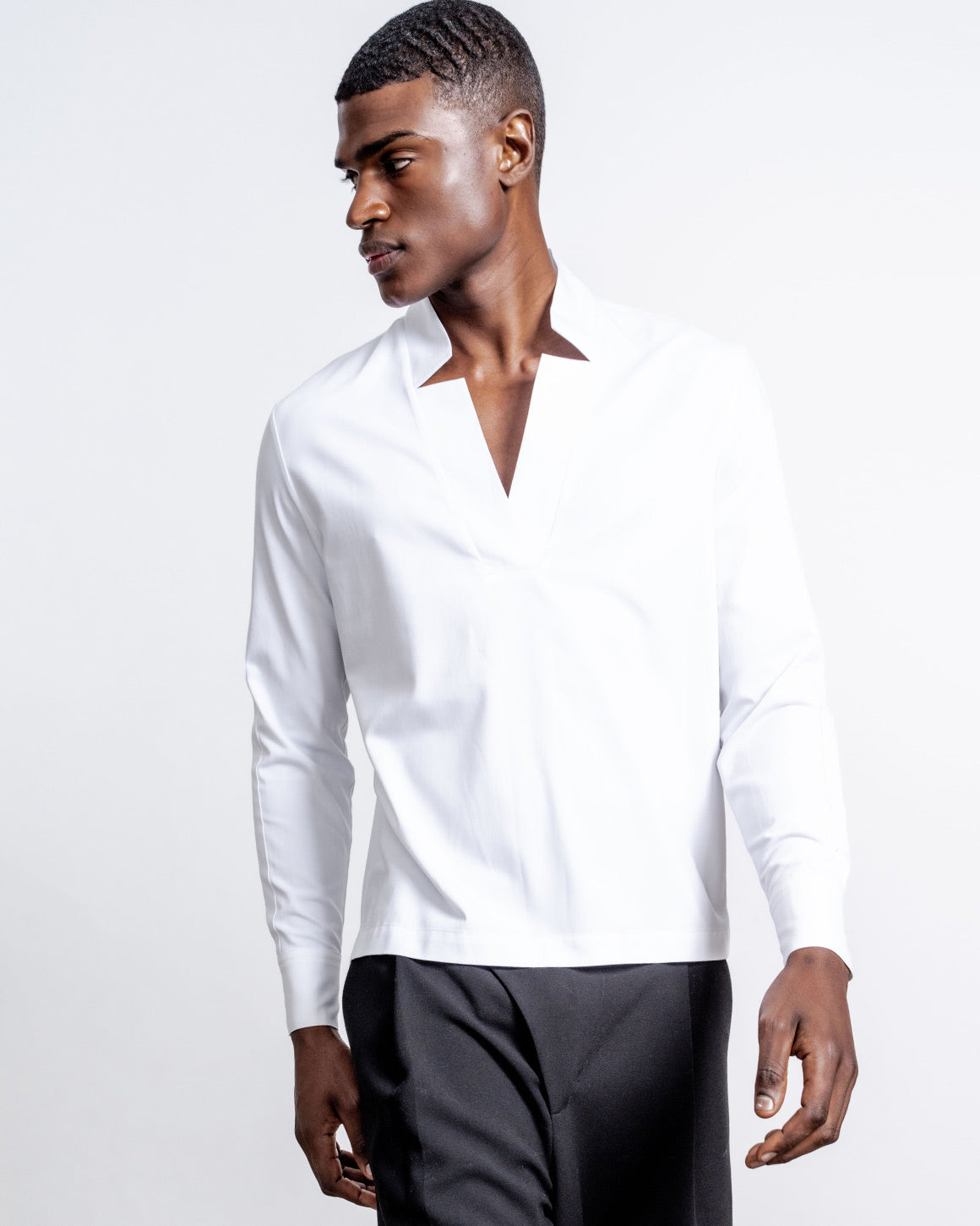 white long neck shirt