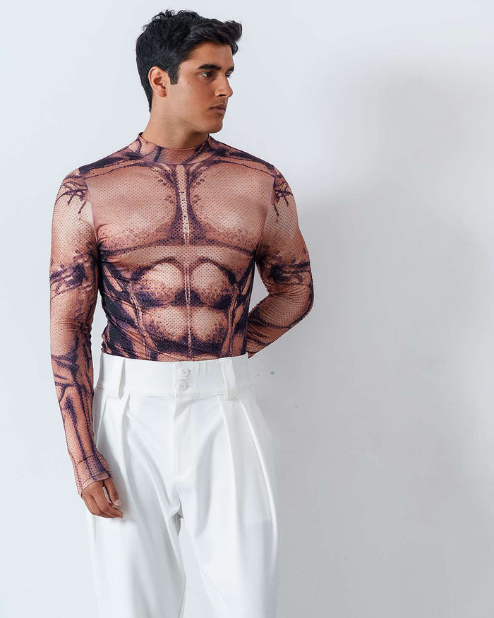Muscle Top Print Rhinestone