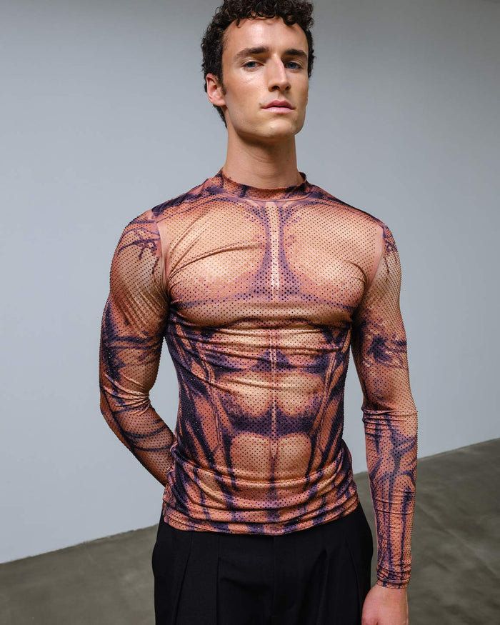 Muscle Top Print Rhinestone