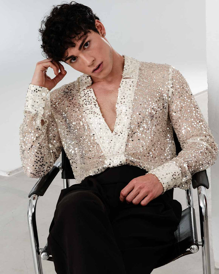 Sequin Star Neck Cardigan Buttoned