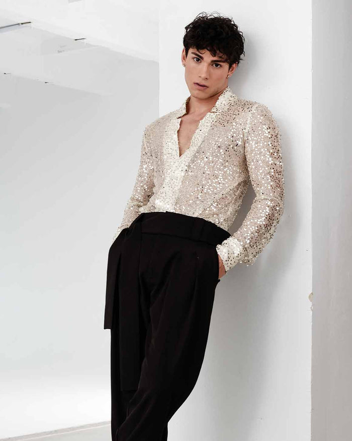 Sequin Star Neck Cardigan Buttoned