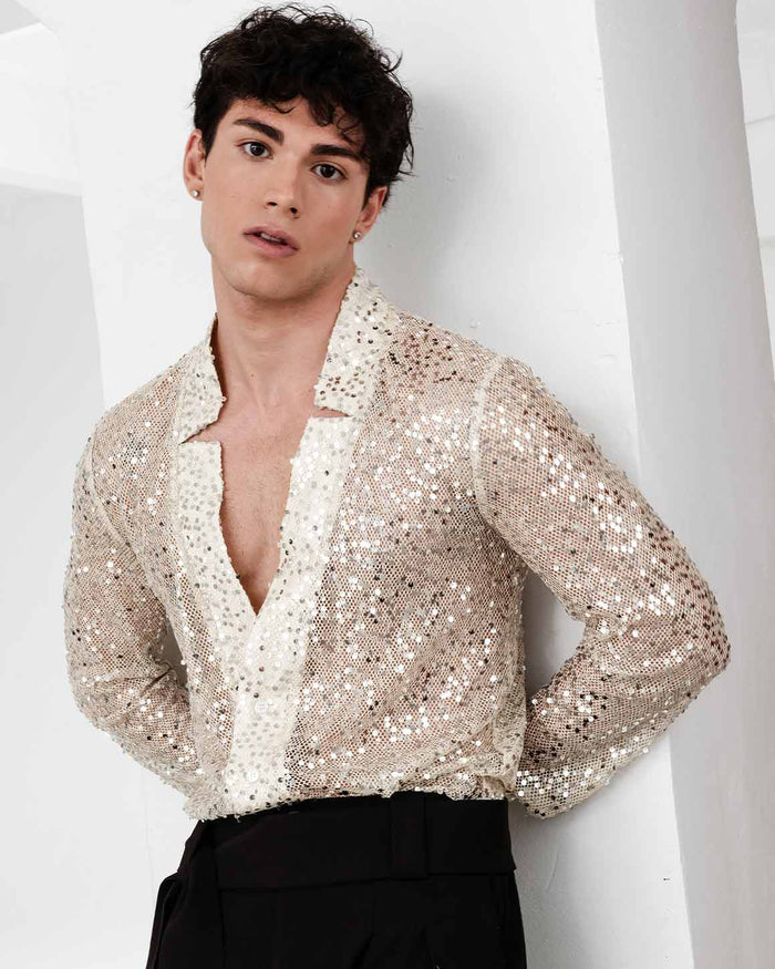 Sequin Star Neck Cardigan Buttoned