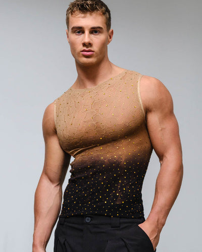 Gradient Rhinestone Leopard Tank Top