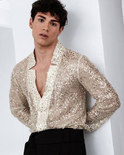Sequin Star Neck Cardigan Buttoned